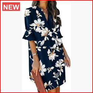 Polyester Shift Dress with V-Neck and Ruffles for Casual Wear